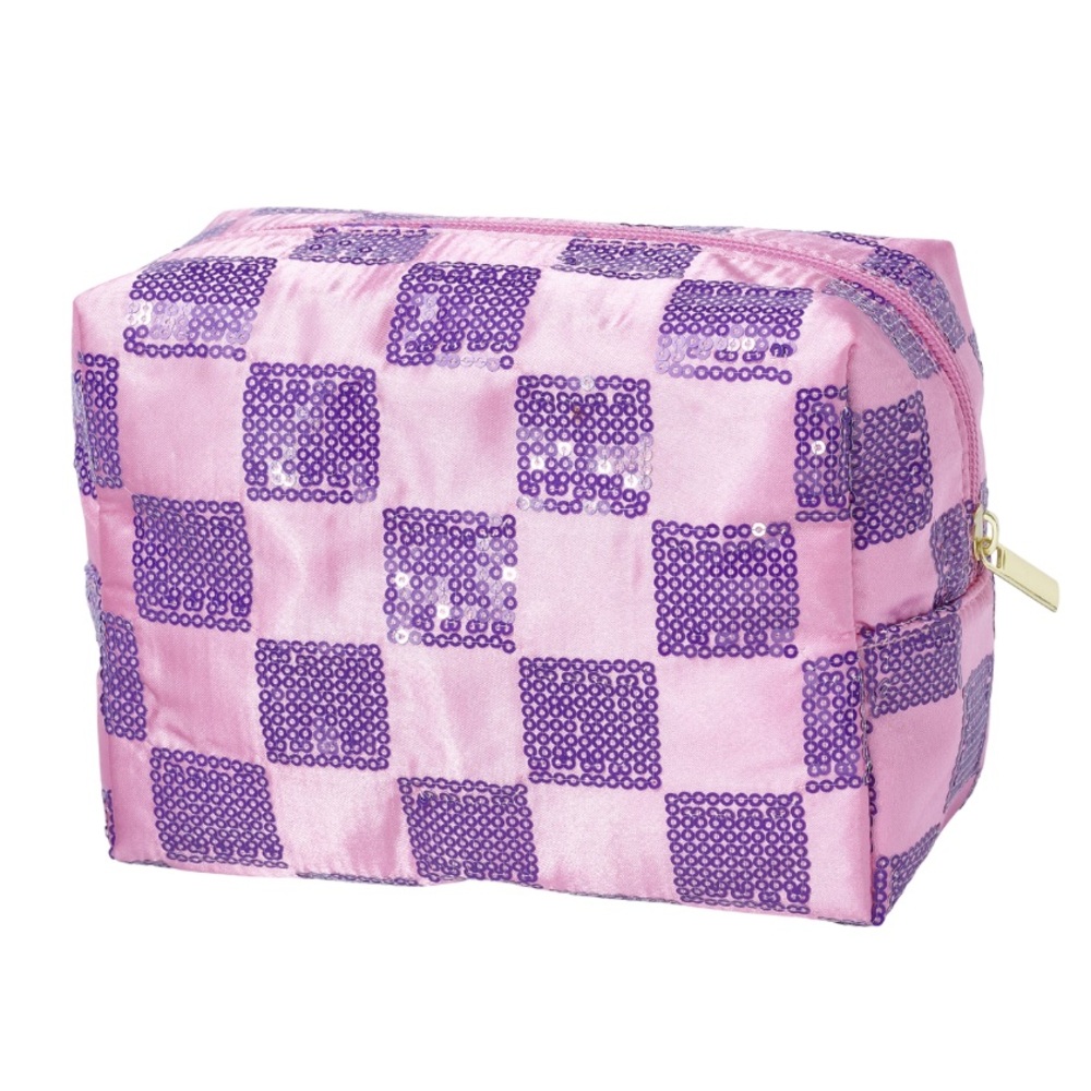 Pink & Purple Checkered Makeup Bag